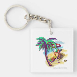 Porte-clefs Ours d'été relaxant sur la plage tropicale