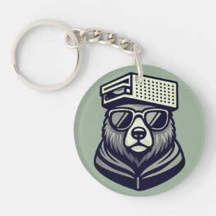 Porte-clefs Ours Drôle Moderne Avec Chapeau Râpe À Fromage Ver