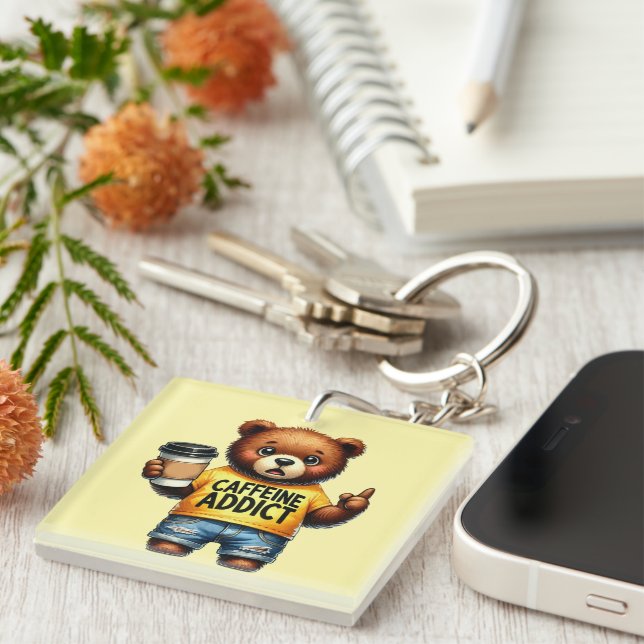 Porte-clefs Ours en art de mots de café drôle (Devant Droit)
