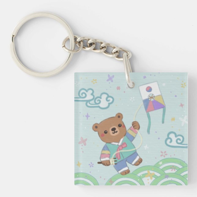 Porte-clefs Ours en peluche à Hanbok : Kite Flying (Devant)