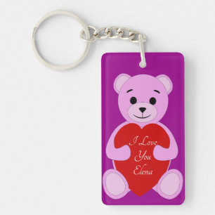 Porte-clefs Ours en peluche rose mignon avec I Love You (Entre