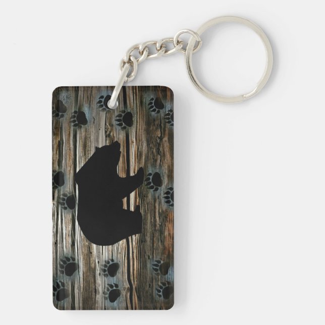 Porte-clefs Ours Noir Ours Noir Pâtes Bois Rustique (Dos)