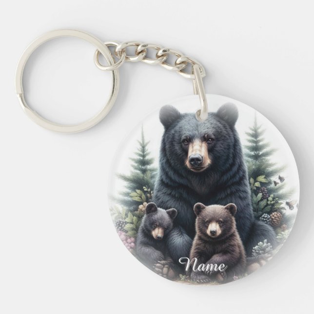 Porte-clefs Ours Noirs Au Milieu De La Forêt (Devant)