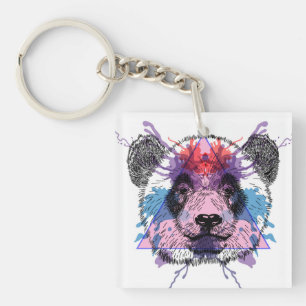 Porte-clefs Ours panda géométrique