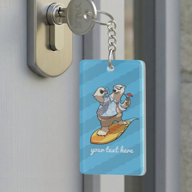 Porte-clefs Ours polaire cool surfant avec cartoon cocktail (Créateur téléchargé)