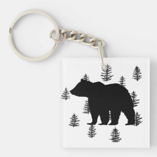 Porte-clefs Ours Silhouette Arbres Wilderness Mountain