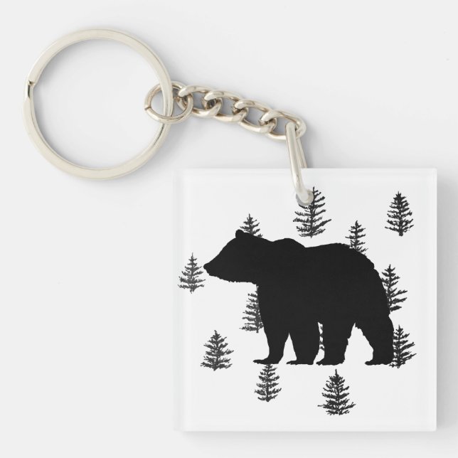 Porte-clefs Ours Silhouette Arbres Wilderness Mountain (Devant)