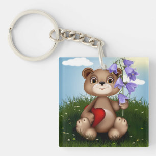 Porte-clefs Ours tenant un bouquet de fleurs-30926