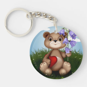 Porte-clefs Ours tenant un bouquet de fleurs-30926