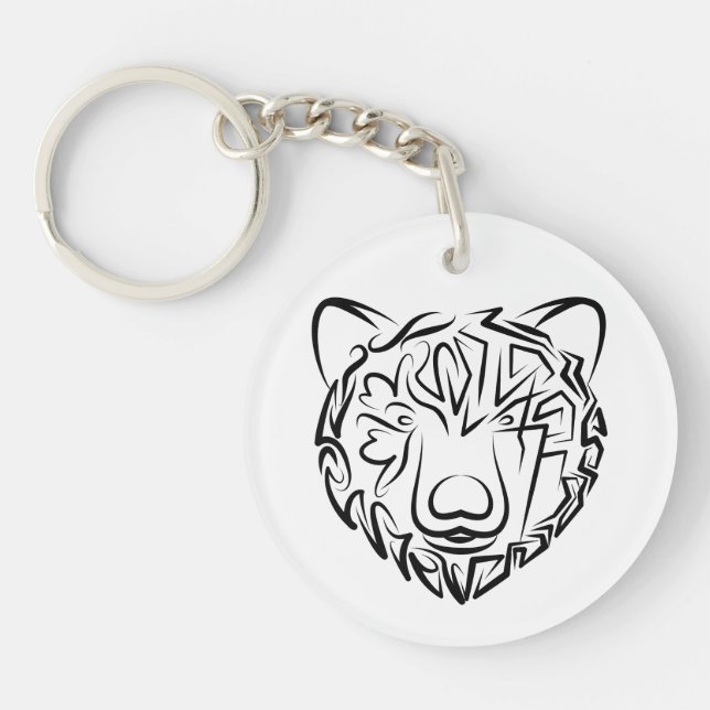 Porte-clefs Ours tribal noir et blanc (Devant)