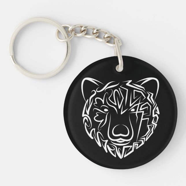 Porte-clefs Ours tribal noir et blanc (Devant)