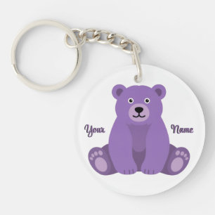 Porte-clefs Ours Violet Mignon Kawaii Nom Personnalisé