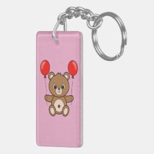 Porte-clefs Ourson Mignon avec Ballons Rouges Dessin Animé