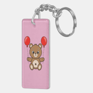 Porte-clefs Ourson Mignon avec Ballons Rouges Dessin Animé