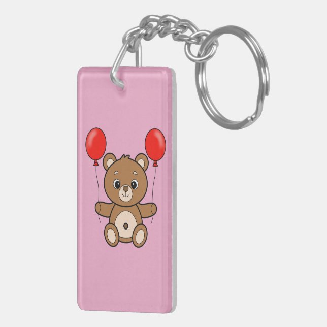 Porte-clefs Ourson Mignon avec Ballons Rouges Dessin Animé (Dos droit)