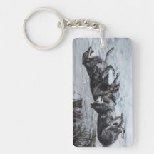 Pack de loups courant à travers la neige