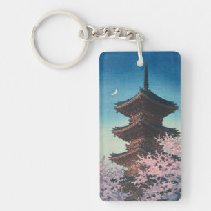 Porte-clefs Pagode de printemps japonaise vintage sur une soir
