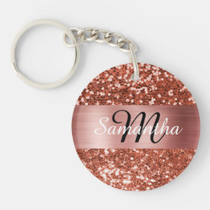 Porte-clefs Pailleté de cuivre brillant Rose Or Feuille Monogr