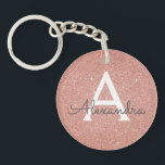 Porte-clefs Pailleté de rose en or et monogramme scintillant<br><div class="desc">Pailleté de rose en or faux et élégant porte-clés scintillant. Ces porte-clés peuvent être personnalisés pour inclure votre initiale et votre prénom et sont un parfait cadeau pour une fête de mariage,  une soirée de filles ou un anniversaire.</div>