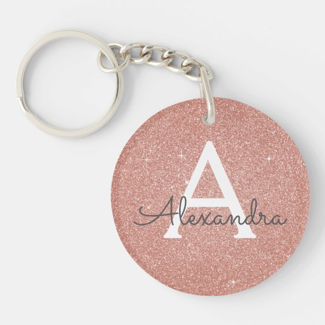 Porte-clefs Pailleté et scintillant monogramme or rose (Devant)