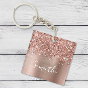 Porte-clefs Pailleté Rose Gold Glam Nom Photo