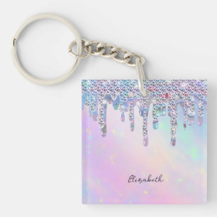 Porte-clefs Paillettes arc-en-ciel tendance en holographique