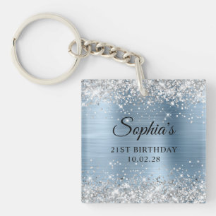 Porte-clefs Paillettes Argentées Lumière Bleue Feuille 21e Ann
