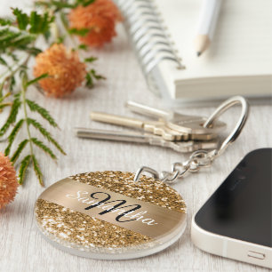 Porte-clefs Paillettes dorées brillantes Monogramme personnali