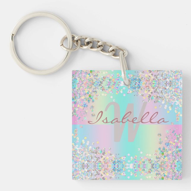 Porte-clefs Paillettes holographiques licorne (Devant)