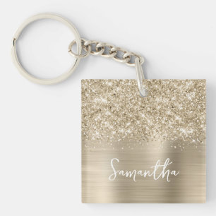 Porte-clefs Paillettes Or Pâle Brillant Nom Photo
