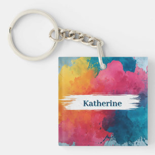 Porte-clefs Paint à l'aquarelle vive avec nom personnalisé