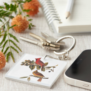 Porte-clefs Paire de cardinaux d'Audubon dans un arbre d'amand