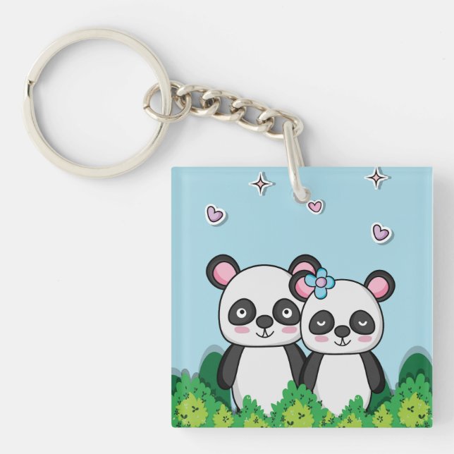 Porte-clefs Paire de Pandas (Devant)