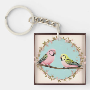 Porte-clefs 🦜 Paire de perroquets tropicaux sur une branche �