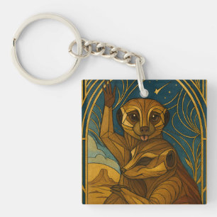 Porte-clefs Paire Meerkat Stylisée Sous Ciel Étoilé
