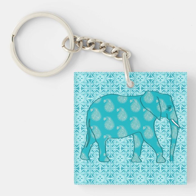 Porte-clefs Paisley - bleu turquoise et aqua (Devant)