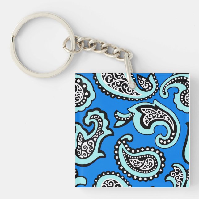 Porte-clefs Paisley Intemporel sur Fond Bleu (Devant)
