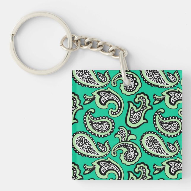 Porte-clefs Paisley Intemporel sur Fond Vert (Devant)