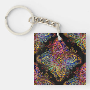 Porte-clefs Paisley Tourbillon Multicolore sur Fond Noir