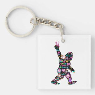 Porte-clefs Paix Amour Bigfoot Hippie Drôle Amoureux de Bigfoo