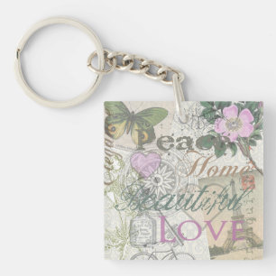 Porte-clefs Paix Vintage Maison Amour Beau