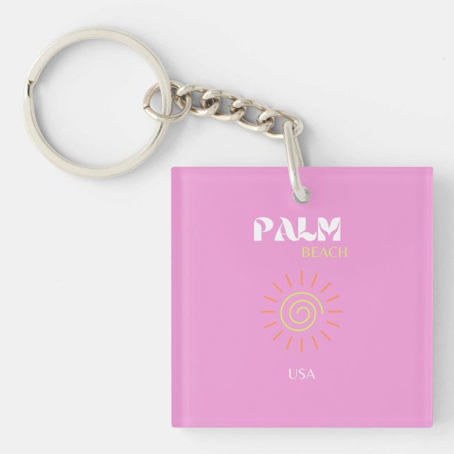 Porte-clefs Palm Beach, Art Rétro, Preppy, Art Rose, Rose (Devant)