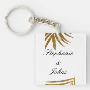 Porte-clefs Palm Leaf Gold Parties scintillant Custom Couple N