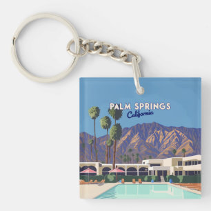 Porte-clefs Palm Springs California Pool Hotel Trees Retro