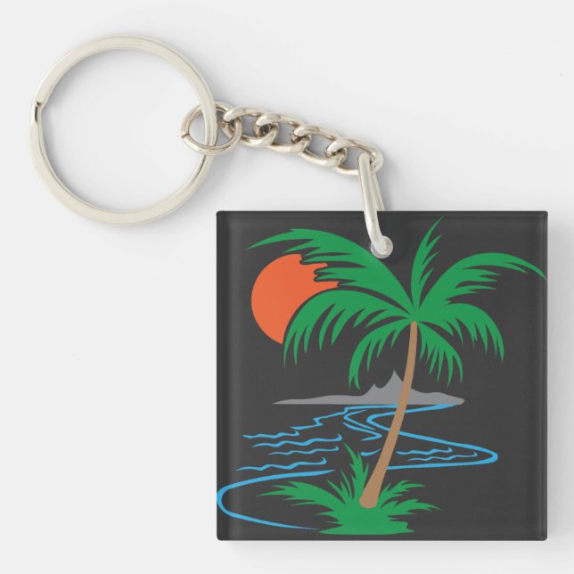 Porte-clefs Palm Tree by the River | Tropical Sunset Art (Devant)
