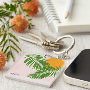 Porte-clefs Palme de coucher de soleil tropicale rétro Feuille