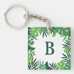 Porte-clefs Palme fleurie verte feuilles ajouter monogramme