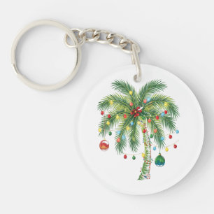 Porte-clefs Palmier de Noël tropical avec lumières et ornam
