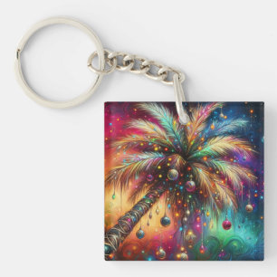 Porte-clefs Palmier de Noël Whimsical Tropical Beach Vivid