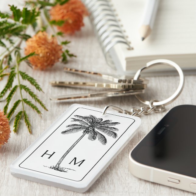 Porte-clefs Palmier noir et blanc Monogramme de palmier (Devant droit)